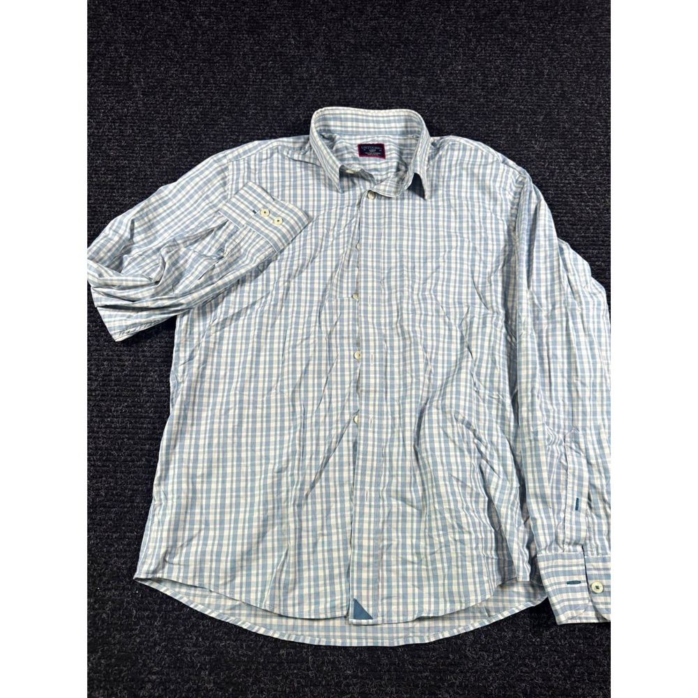 UNTUCKit St Romain Mens Large Slim Fit Stretch Gingham Button Up Shirt Blue
